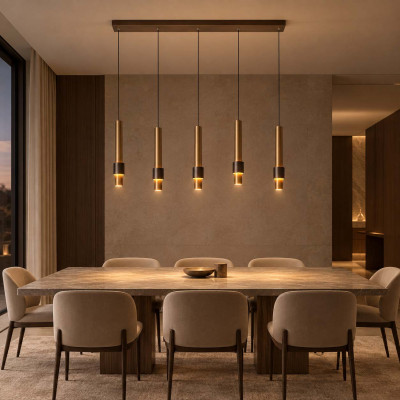 Lucide Margary Lampadario lineare con 5 diffusori a LED dal design moderno ed elegante Colore: Ottone