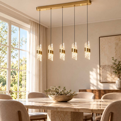 Lucide Kligande Lampadario lineare moderno a LED con cinque diffusori in acrilico Colore: Oro