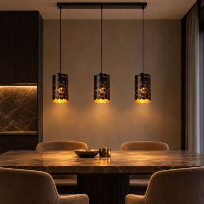 Lucide Almelo Lampadario lineare moderno con 3 diffusori conici in metallo Colore: Nero