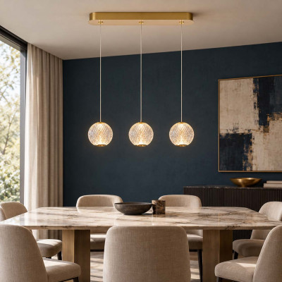 Lucide Cintra Lampadario lineare moderno con 3 diffusori LED dimmerabile a boccia in vetro Colore: Oro