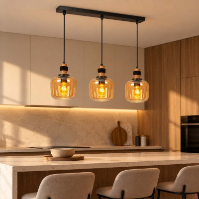 Lucide Ilona Lampadario lineare moderno con 3 diffusori pendenti in vetro Colore: Ambra
