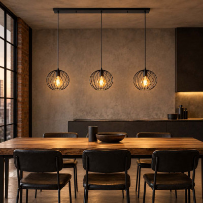 Lucide Danza Lampadario lineare moderno in metallo con 3 diffusori pendenti in metallo Colore: Nero