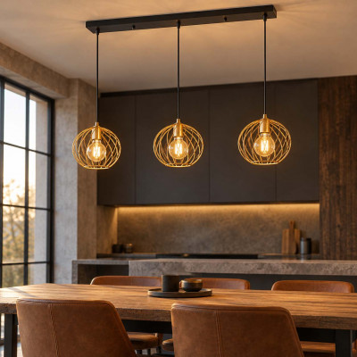 Lucide Danza Lampadario lineare moderno in metallo con 3 diffusori pendenti in metallo Colore: Ottone