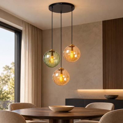 Lucide Monsaraz Lampadario moderno con struttura in metallo con 3 diffusori pendenti in vetro