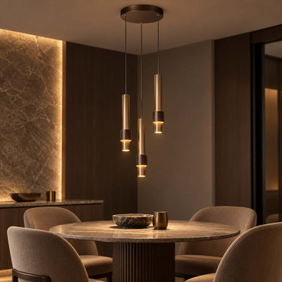 Lucide Margary Lampadario moderno in metallo con 3 diffusori pendenti tubolari a LED Colore: Ottone