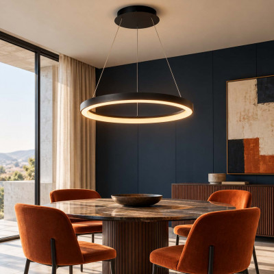 Lucide Vidal Lampadario moderno in metallo con diffusore a LED ad anello Colore: Nero