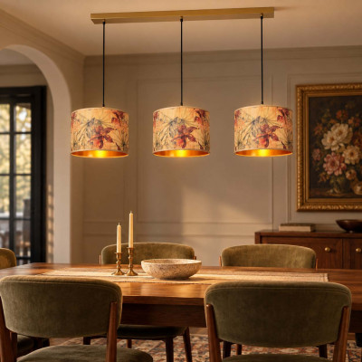 Lucide Tanselle Lampadario moderno lineare con 3 diffusori pendenti in bambù Colore: Oro