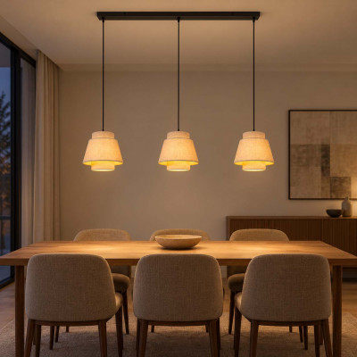 Lucide Tribute Lampadario moderno lineare con 3 diffusori pendenti in tessuto Colore: Nero