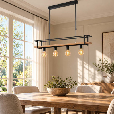 Lucide Milonga Lampadario moderno lineare con mensola in legno e 4 diffusori Colore: Nero