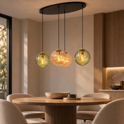 Lucide Monsaraz Lampadario moderno lineare in metallo con 4 diffusori in vetro a boccia