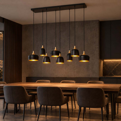Lucide Chayanne Lampadario moderno lineare in metallo con 8 diffusori pendenti Colore: Nero