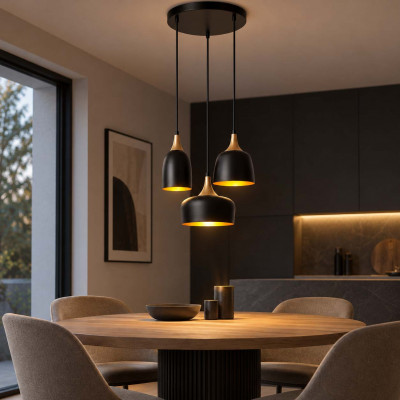 Lucide Chayanne Lampadario moderno rotondo con 3 diffusori in metallo Colore: Nero
