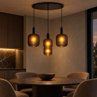 Lucide Eloise Lampadario moderno rotondo in metallo con 4 diffusori pendenti in vetro Colore: Nero