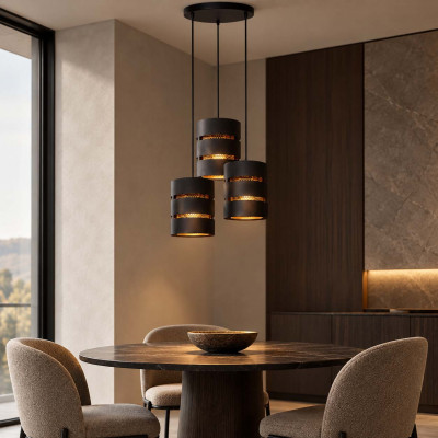 Lucide Rosas Lampadario rotondo con 3 diffusori pendenti in metallo dal design moderno Colore: Nero