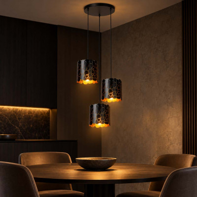 Lucide Almelo Lampadario rotondo in metallo con 3 diffusori dal design moderno Colore: Nero
