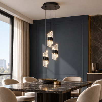 Lucide Kligande Lampadario rotondo moderno a LED con 3 diffusori pendenti in acrilico Colore: Nero
