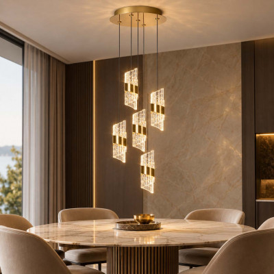Lucide Kligande Lampadario rotondo moderno a LED con 5 diffusori pendenti in acrilico Colore: Oro