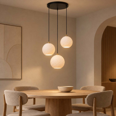 Lucide Bina Lampadario rotondo moderno in metallo 3 diffusori in vetro opalino a boccia Colore: Nero