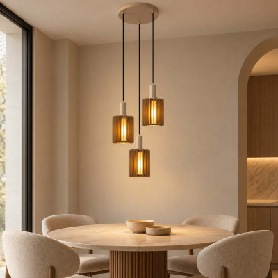 Lucide Lambre Lampadario rotonodo moderno con 3 diffusori pendenti in alluminio Colore: Tortora