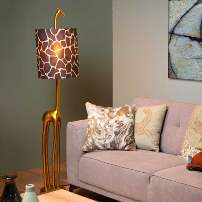 Lucide - Extravaganza Miss Tall - Piantana con base a forma di giraffa in PVC con paralume in cotone - Colore: Oro - 1 Lampadina E27 60W - IP20 - SKU: 10706/81/02