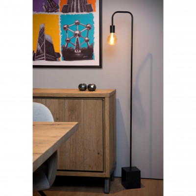 Lucide - Lorin - Piantana con base in marmo e struttura in acciaio dal design moderno e minimal - Colore: Nero - 1 Lampadina E27 40W - 20 - SKU: 45765/01/30