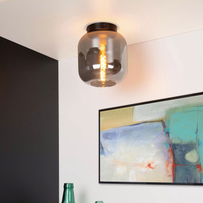 Lucide - Joanet - Plafoniera con diffusore in vetro dal design moderno ed elegante - Colore: Grigio Fumè - 1 Lampadina E27 40W - IP20 - SKU: 45194/25/65