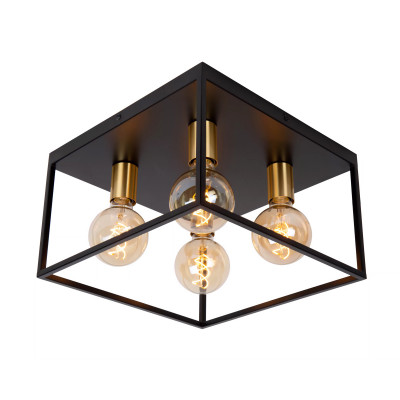 Lucide - Ruben - Plafoniera da soffitto con struttura in metallo dal design moderno ed elegante - Colore: Nero - 4 Lampadine E27 40W - IP20 - SKU: 00124/14/30