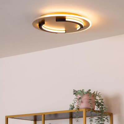 Lucide - Andreas - Plafoniera rotonda in metallo con doppio diffusore a led - Colore: Ottone - 1 Lampadina Led Integrato 30W - Lumen 2600 - Gradi Kelvin 2700k Luce Calda - IP20 - SKU: 44113/30/02