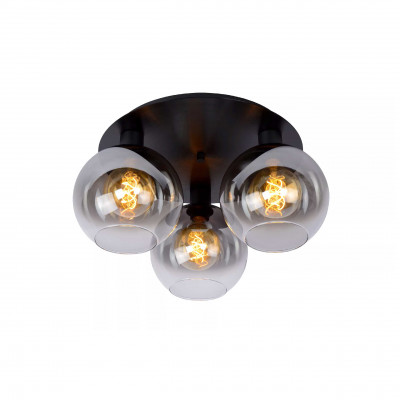 Lucide - Marius - Plafoniera rotonda moderna in metallo con 3 diffusori a boccia in vetro - Colore: Nero - 3 Lampadine - E27 - 60W - 20 - SKU: 74114/03/30