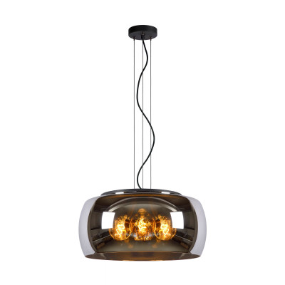 Lucide - Olivia - Sospensione grande in metallo con diffusore in vetro dal design moderno - Colore: Grigio Fumè - 3 Lampadine E27 40W - IP20 - SKU: 45401/50/65