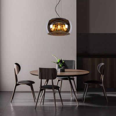 Lucide - Olivia - Sospensione piccola in metallo con diffusore in vetro dal design moderno - Colore: Grigio Fumè - 3 Lampadine E27 40W - IP20 - SKU: 45401/40/65