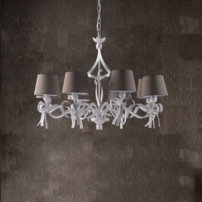 Be Light - Lucy - Lampadario moderno in metallo con decorazione shabby 8 luci con paralumi in pvc - Colore: Bianco - 8 Lampadine E14 42W - IP20 - SKU: BL184-8-BCO