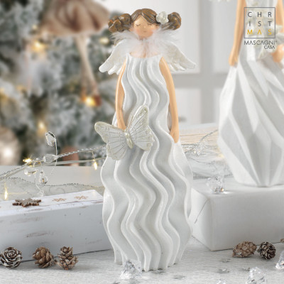 Mascagni - Time - Angioletto con piume e farfalla con decorazioni natalizie - Colore: Bianco - SKU: 20QC2145 