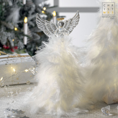  Mascagni - Angioletto natalizio con piume con LED h.22 - Colore: Trasparente - SKU: 20QC2265 