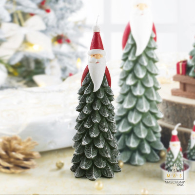 Mascagni - Candela a forma di albero di natale con santa claus - Colore: Verde - SKU: 20MC2896