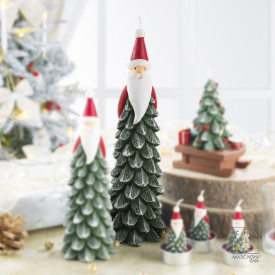Mascagni - Candela alta a forma di albero di natale con santa claus - Colore: Verde - SKU: 20MC2897