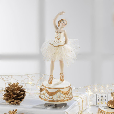  Mascagni - Carillon a molla con ballerina - Colore: Bianco/Oro - SKU: 20QC2943 