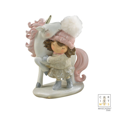  Mascagni - Time - Decorazione natalizia Bambina con Unicorno - Colore: Bianco/Rosa - SKU: 20CC1767 