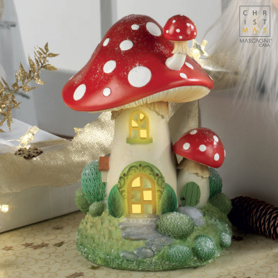  Mascagni - Time - Decorazione natalizia casa di natale a forma di fungo con LED - Colore: Bianco/Rosso - SKU: 20EC1441 