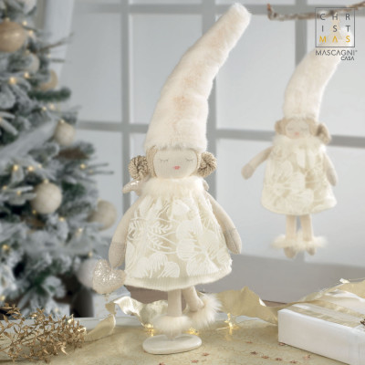  Mascagni - Cosy - Decorazione natalizia pupazzetto grande scamosciato - Colore: Bianco - SKU: 20IC1777 