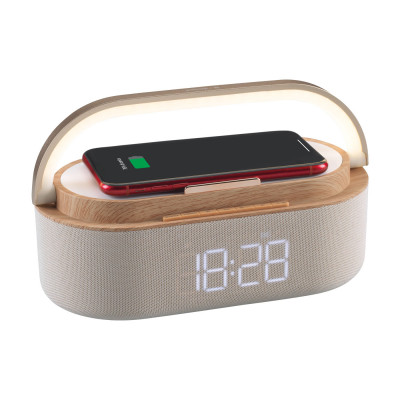 Mascagni - Orologio da tavolo digitale con sveglia e carica cellulare wireless - Colore: Legno - SKU: 20DN144