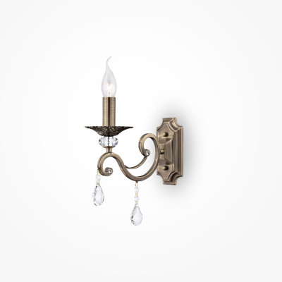 Maytoni - Grace - Applique classica in metallo con lampadina a fiamma e pendenti in cristallo - Colore: Ottone - 1 Lampadina E14 60W - IP20 - SKU: RC247-WL-01-R