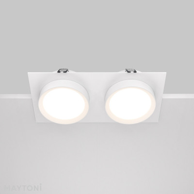 Maytoni - Hoop - Faretto da incasso doppio diffusore struttura in alluminio dal design moderno - Colore: Bianco - 2 Lampadine - GX53 - 15W - IP20 - SKU: DL086-02-GX53-SQ-W