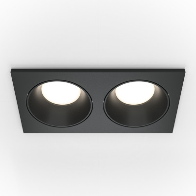 Maytoni - Zoom - Faretto da incasso in alluminio rettangolare con 2 faretti dal design moderno - Colore: Nero - 2 Lampadine - GU10 - 50W - IP65 - SKU: DL033-2-02B