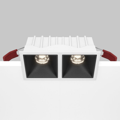 Maytoni - Alfa - Faretto da incasso quadrato con doppio diffusore a led - Colore: Bianco/Nero - 2 Lampadine Led Integrato 20W - Lumen 1000 - Gradi Kelvin 4000k Luce Naturale - IP20 - SKU: DL043-02-10W4K-SQ-WB