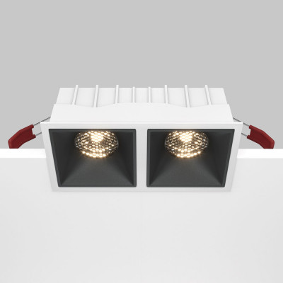 Maytoni - Alfa - Faretto da incasso quadrato con doppio diffusore a led moderno - Colore: Bianco/Nero - 2 Lampadine Led Integrato 30W - Lumen 2100 - Gradi Kelvin 3000k Luce Calda - IP20 - SKU: DL043-02-15W3K-SQ-W