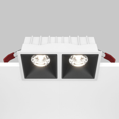 Maytoni - Alfa - Faretto da incasso quadrato con doppio diffusore a led moderno - Colore: Bianco/Nero - 2 Lampadine Led Integrato 30W - Lumen 2350 - Gradi Kelvin 4000k Luce Naturale - IP20 - SKU: DL043-02-15W4K-SQ-W