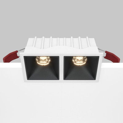Maytoni - Alfa - Faretto da incasso quadrato con doppio diffusore a led - Colore: Bianco/Nero - 2 Lampadine Led Integrato 20W - Lumen 900 - Gradi Kelvin 3000k Luce Calda - IP20 - SKU: DL043-02-10W3K-SQ-WB