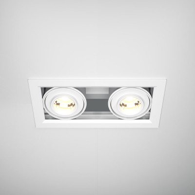 Maytoni - Metal Modern - Faretto da incasso quadrato in alluminio con doppio diffusore orientabile - Colore: Bianco - 2 Lampadine - Led Integrato - 20W - Lumen 1300 - Gradi Kelvin 3000k Luce Calda - IP20 - SKU: DL093-02-10W3K-W