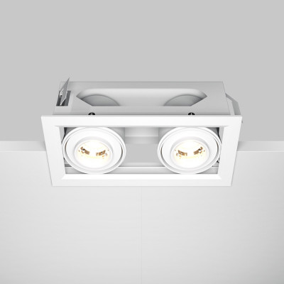 Maytoni - Metal Modern - Faretto da incasso quadrato in alluminio con doppio diffusore orientabile - 2 Lampadine Led Integrato 20W - Lumen 1300 - Gradi Kelvin 3000k Luce Calda - IP20 - SKU: DL093-02-10W3K